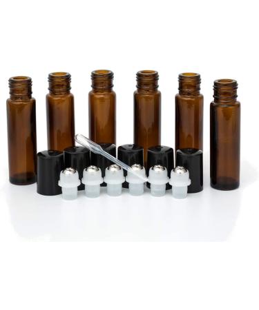 ZEJIA 10ml Amber Glass Essential Oil Roller Bottles 6Pack with Stainless Steel Roller Ball and Droppers - 10-6pcs Brown - Buy Online on GoSupps.com