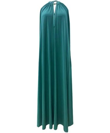 Women Halter Long Dress Evening Party Summer Clothes Sleeveless Hollowed Loose Swing Dress Holiday A M - Buy Online on GoSupps.com