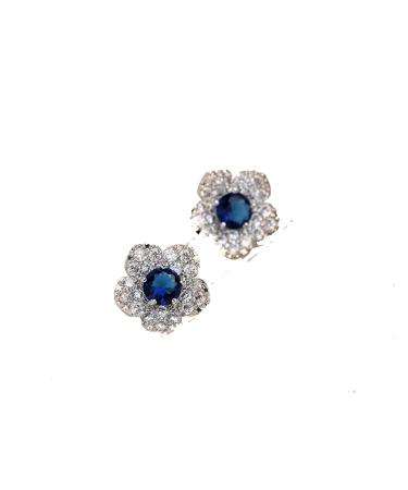 Boho CZ Flower Studs Earrings Silver Crystal Earrings Blue Flower Earrings Studs Wedding Earrings Jewelry for Women and Girls