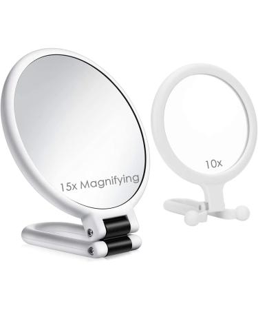 2 Pack Handheld Magnifying Mirror 10x 15x Magnification & 2-Sided Mirrors with Handle Stand Small Pocket Magnified Mirrors for Women Men Girls Kids School Work Travel Outdoors - White - Buy Online on GoSupps.com