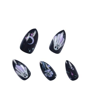24pcs Halloween Press on Nails - Cute Ghost & Skull Designs - Short Almond Black & Purple Fake Nails for Women & Girls - Perfect Halloween Nail Art - Buy Online on GoSupps.com