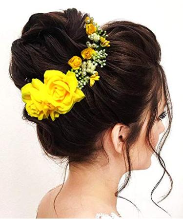 SHREEMEE Women's Hair Pins Clips Hair Buns HairStyles Artificial Flowers Accessories For Weddings Yellow
