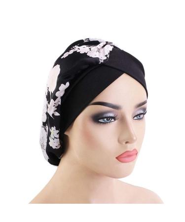 AOOMN Satin Lined Sleep Bonnet for Curly Frizzy Hair - Black Flower | Women's Hair Cap - Buy Online on GoSupps.com