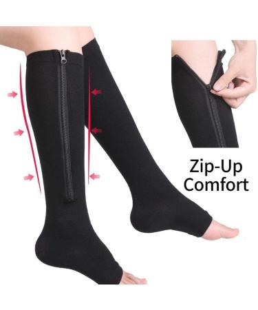 Compression Zipper Socks for Varicose Veins & Edema Relief - Sports Calf & Knee Support (XXL-Black) - Buy Online on GoSupps.com