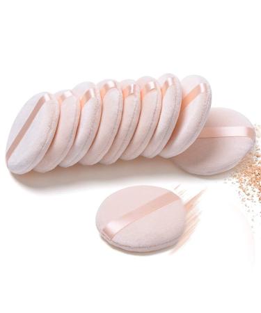10 Pieces Pure Cotton Powder Puff, Makeup Puff for Powder Foundation, 3.15-inch Normal Size with Strap, Blending for Loose Powder Mineral Powder Body Powder Wet Dry Makeup Tool Beige