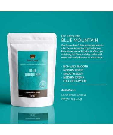 Blue Mountain Ground Coffee 1kg - For Filter Cafetiere V60 French Press - Medium Roast - Brown Bear - Strength 3 - Donation to Free The Bears - Buy Online on GoSupps.com