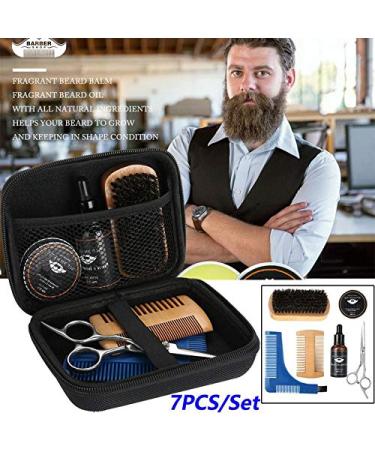 Ultimate Beard Care Kit - 7 Piece Portable Set for Men | Styling Cream Oil Brush Scissors & Mustache Care - Buy Online on GoSupps.com