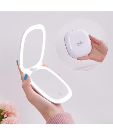 Compact LED Magnifying Travel Makeup-Mirror - 4 inches 1X/10X Magnification Small Hand Pocket Dimmable Double Sided USB Rechargeable Touch Screen, Portable Tabletop Cosmetic (White)