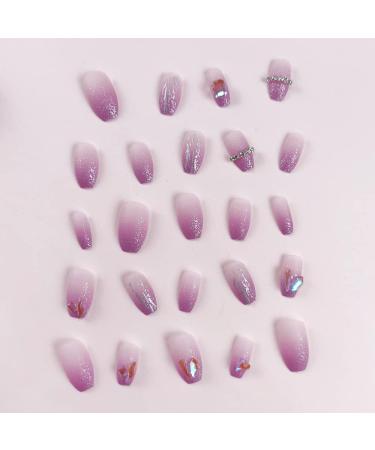 13.Noapasa Coffin Fake Nails Purple Pressed Fake Nails Flash Rhinestones Long Ballerina Fake Nails 24Pcs (Purple) - Buy Online on GoSupps.com