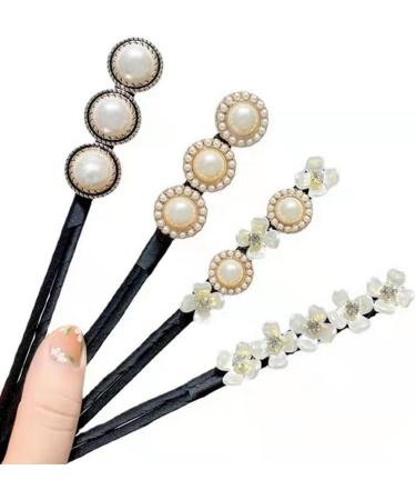 4PCS Pearl Flowers Hair Bun Maker Hair Bow Twist Headband Donut Bun Maker Hair Styling Tool Hair Accessories for Women Girls Magic Donut Hair Bun Maker - Buy Online on GoSupps.com