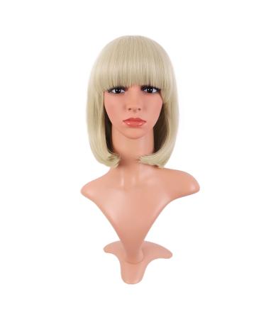 MapofBeauty 12 inch/30cm Natural Female Short Straight Hair BOB Wig (White Gold)