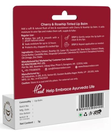 Buy Tinted Cherry & Rosehip Vegan Lip Balm SPF 20 - Moisturizing for Dark Dry Lips with Vitamin E & Shea Butter - Unisex All Skin Types - 5gm - Buy Online on GoSupps.com