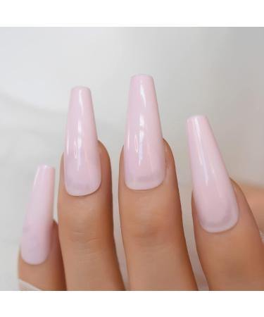 Sakura Pink Press On Nails - Long Coffin Glossy Finish Acrylic Faux Ongles - 24pcs Set | International Shipping Available - Buy Online on GoSupps.com