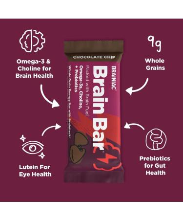 Brainiac Omega-3 Chocolate Chip Whole Grain Bars - 30 Count 1.16oz | Healthy Snack Bar with Real Ingredients for Kids & Adults - Buy Online on GoSupps.com