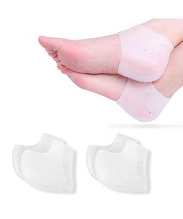 Heel Protectors Silicone, 2 Pairs Gel Heel Pads Cushion for Blister Prevention Achilles Tendinitis, Heal Dry Cracked Heels Plantar Fasciitis Inserts, Breathable Heel Cups for Heel Pain, Men and Women 2pairs White