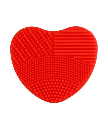 Makeup Brush Cleansing Brush Cleaner Soft Silicone Washing Scrubber Heart shaped Scrub for Cosmetic Makeup Brush Cleaning Mat Red
