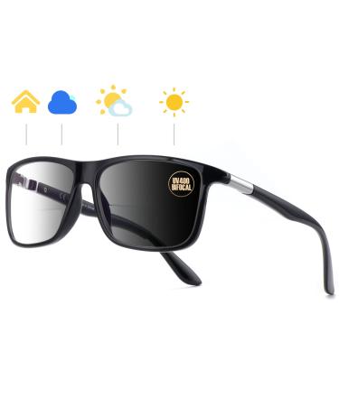 Missfive Photochromic Bifocal Reading Glasses Men Blue Light Protection Designer Transition Retro Computer Readers Far and Near Dual-Use Lens Stylish Vintage Eyeglasses Glossy Black Eyewear 2.5x Photochromic Bifocal_shiny Black Frame 2.5 x