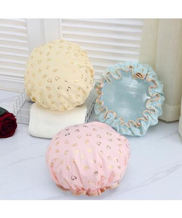 Yiapinn 2 Pcs Double Layer Waterproof Shower Caps with Ruffled Edge - Ideal for Girls and Women, Keeps Hair Dry - Kitchen Oil-Proof Cap Included - Buy Online on GoSupps.com