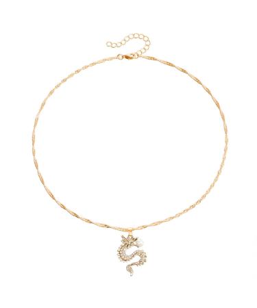 OralGos Stylish Dragon Necklace with Micro Diamond Pendant Necklace Embellishment Chain Pendant for Fashion Enthusiasts Metal
