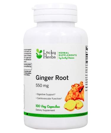 LuckyHerbs - Ginger Root Digestive Support 550 mg. - 100 Veg Capsules