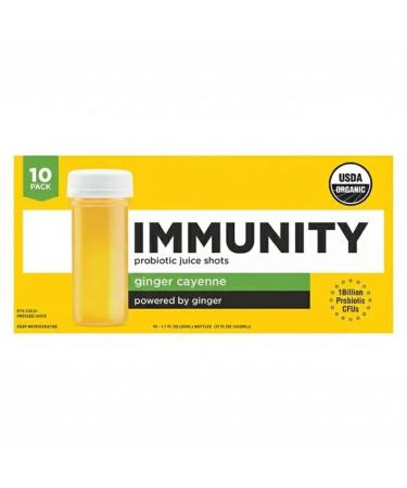 Organic Immunity Shot Ginger Cayenne Cold-Pressed Contains Probiotic Non GMO 1.7 Fluid Ounces (Pack of 12)