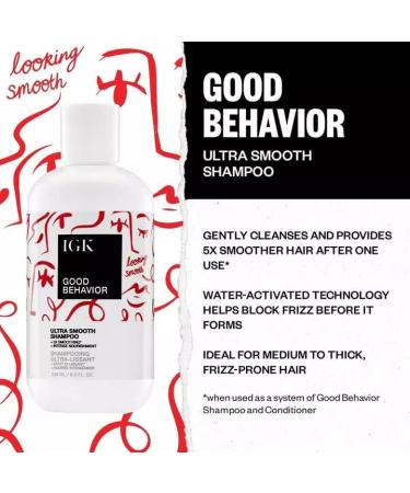 IGK Good Behavior Ultra Smooth Shampoo & Conditioner Set + Spirulina Protein Smoothing Spray | Frizz Control Hydration & Shine | Vegan Cruelty-Free | International Shipping Available - Buy Online on GoSupps.com