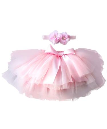 YONKINY Tutu Skirt Newborn Baby Photography Prop Headband Hairband Set Princess Tulle Skirt for Birthday Photography 1-2 Years Pink