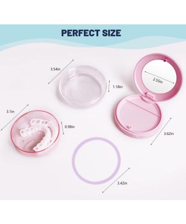 Uouovo Denture Bath Case - Leak-proof Denture Care Kit for Travel - Includes Strainer & Mirror - Pink - Buy Online on GoSupps.com