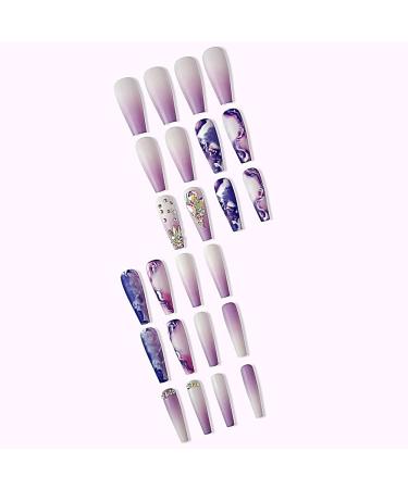 24 Pcs Rhinestone Design Violet Purple Press on Nails - Long Full Cover False Nails for Women and Girls - Buy Online on GoSupps.com
