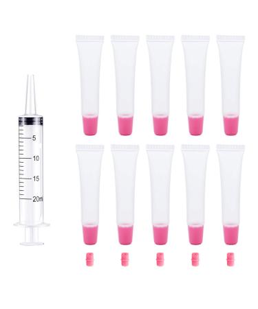 50Pcs Lip Gloss Tubes  15ml Pink Top Lip Gloss Containers Empty  Refillable Soft Cosmetic Squeeze Tubes for DIY Lip Gloss Balm Cosmetic with Free Syringe (Pink Cap+Pink Stopper) 15ml-Pink-50pcs
