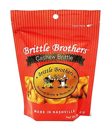 Brittle Brothers Cashew Brittle - 5 oz. Bag : Voted #1 - 4xs more Nuts - Gift Set Cashew Pecan Bacon Corporate Christmas Mother Father Chocolate