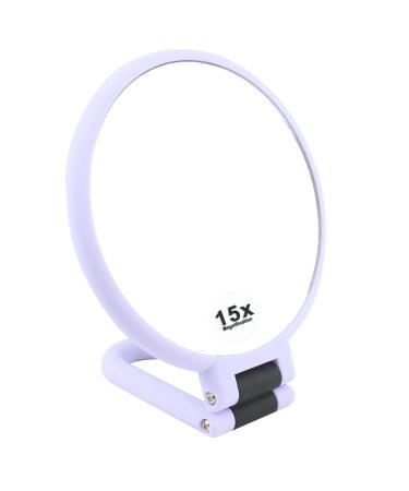 TBWHL 15x Magnifying Makeup Mirror  Travel Handheld Mirror Double-Sided 360 Adjustable Cosmetic Hand Mirror Round Purple