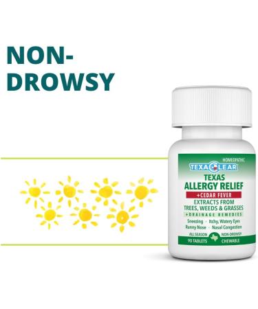 TexaClear Homeopathic Allergy Relief Tablets - Non-Drowsy Cedar & Seasonal Allergy Remedy - 90 Chewable Tablets with 100+ Extracts - Buy Online on GoSupps.com
