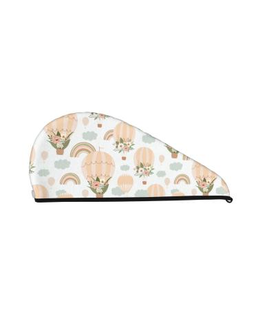 Air Balloon and Flower Microfiber Hair Towel Soft Super Absorbent Hair Towel Wrap for Women Coral Velvet Quick Dry Hair Cap for Long Curly and Thick Hair