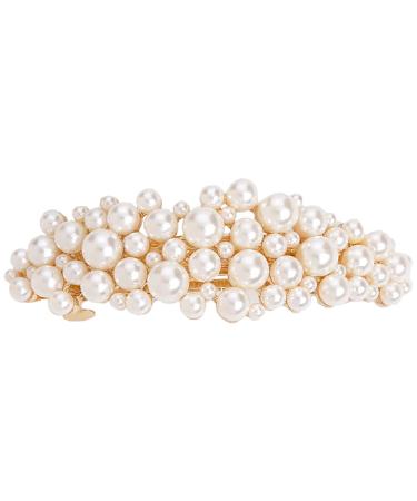Yusier Pearl Hair Accessories Metal Vintage Hair Barrettes French Double Clasp Barrettes Decorative Hair Clasps Accessories for Women Girls (Large 01)