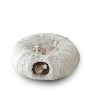 Plush Cat Tunnels Beds for Indoor Cats 2-in-1 Cat Tunnel Haven for Endless Fun and Comfort Easy to Store Removable and Washable 80 * 25cm (Gray) - Buy Online on GoSupps.com