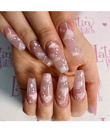 Shop Ballerina False Nails - 24 Long Coffin Glitter Press-On Nails | Pink Snow Christmas Jewelry | Full Cover Fake Nails for Women & Girls - Buy Online on GoSupps.com