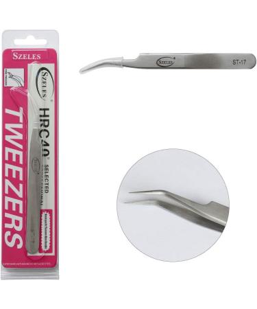 Szeles Vetus Stainless Steel Curved Slant Tip Tweezer ST-17 - Non-magnetic Eyelash Eyebrow Makeup Tool - Buy Online on GoSupps.com