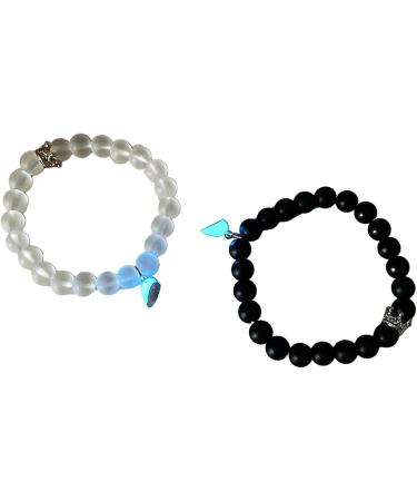 Kuaiyiju Couple Crown Pearl Bracelets - Magnetic Heart-Charm Bracelets for Friends & Girlfriends | International Shipping - Buy Online on GoSupps.com