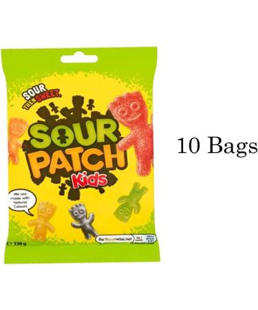 10 x Sour Pattch Kids Bag 130g - Fruit flavour gums with a sour sugar coating | FULL BOX - Buy Online on GoSupps.com