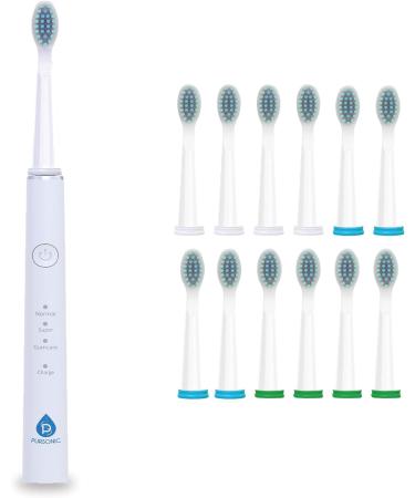 Pursonic Whitening Sonic Toothbrush, USB Rechargeable - 12 Brush Heads, 38,000 Brush Strokes/Min, 3 Modes, 2 Min Timer - White - Buy Online on GoSupps.com