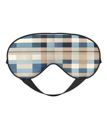 SSIMOO Blue Beige Square Pattern Print Double-Sided Eye Mask Soft and Light Blocking for Enhancing Sleep Quality Black