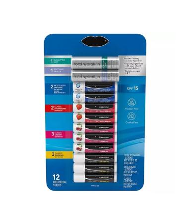 Moisturizer Lip Balm - Cherry Original Strawberry & Total Hydration - 12 count (Variety Pack)