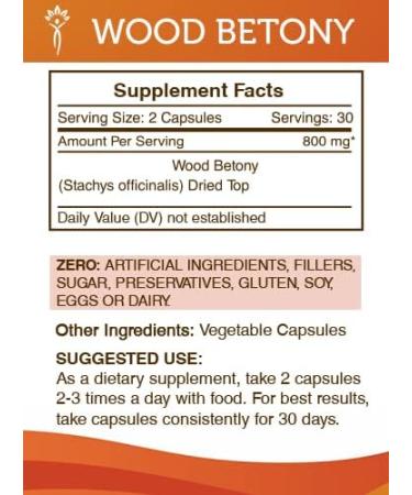 Wood Betony Capsules 800mg - Stachys Officinalis Dried Top - 60 Count - Buy Online on GoSupps.com
