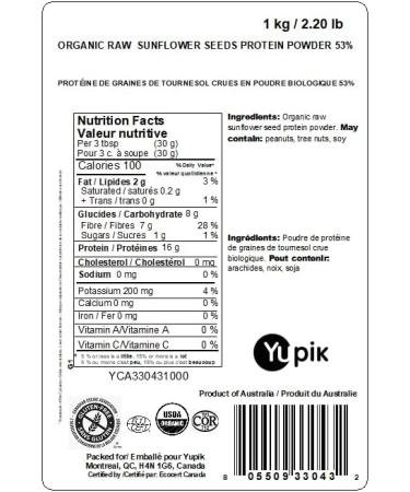 Yupik Organic Raw Sunflower Seeds Protein Powder 53% Protein 1 kg Gluten-Free Non-GMO Kosher Vegan Salt-Free Oil-Free Plant-Based Protein Source of Fiber Ideal for Smoothies & Baking 1 kg (Pack of 1) - Buy Online on GoSupps.com