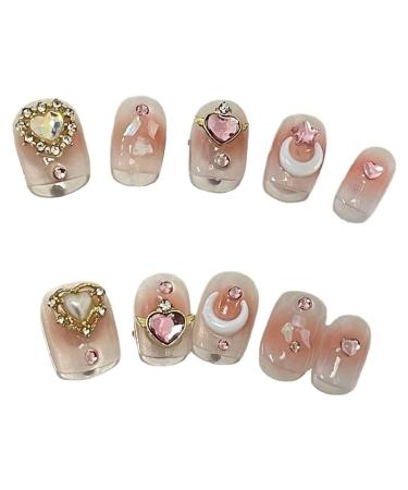 Handmade Wearing Nail Whitening Advanced Short Nail Design Detachable Teenage Heart Nail Pieces 10PCS (Size : L) 1 count (Pack of 1)
