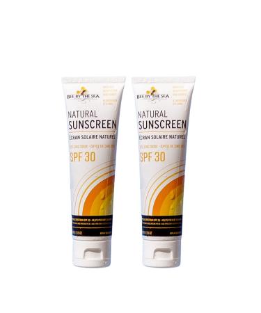 Bee by the Sea Natural Mineral Sunscreen with Sea Buckthorn and Honey for all skin types. Mild Coconut and essential oil fragrance SPF 30 | 100g/3.5 oz | 2 Pack | Hand made in Canada