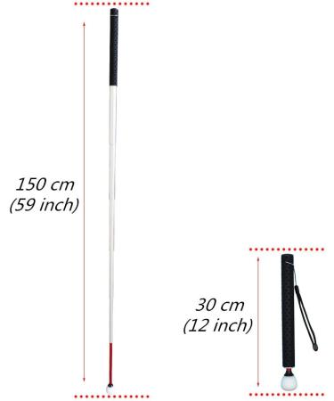 Aluminum Telescopic Blind Cane with Rolling Tip 30 cm-150 cm (12 inch-59 inch) with 2 Tips (Black Handle) - Buy Online on GoSupps.com
