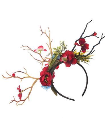 Lurrose headband Branch Antler Headdress Elf Flower Headwear antler flower floral hair garland Forest Hair Accessory christmas party favor halloween headpiece antlers plastic Fairy