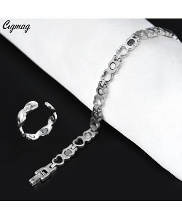 Cigmag Magnetic Bracelet for Women | Titanium Steel Ultra Strength Magnet | Adjustable Tool & Gift Box | Silver Love Bracelet & Fishtail Ring - Buy Online on GoSupps.com